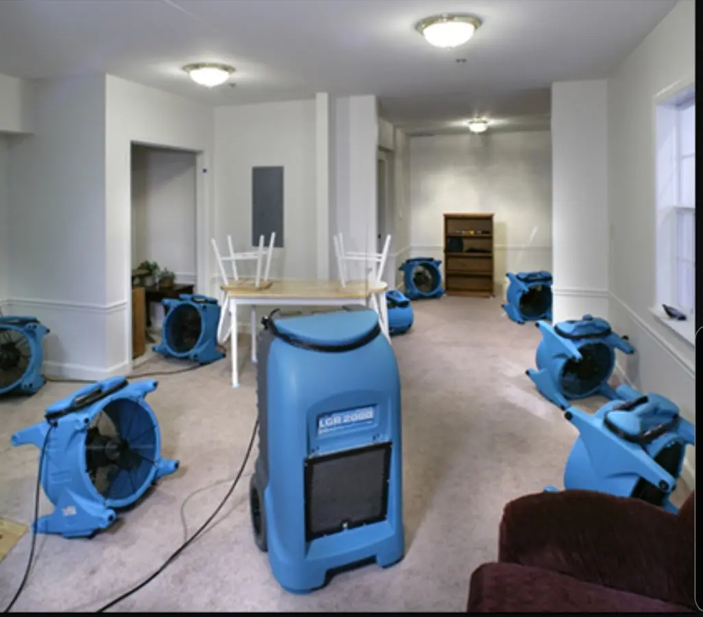 Air movers and dehumidifier setup for Water Extraction & Removal in Edna